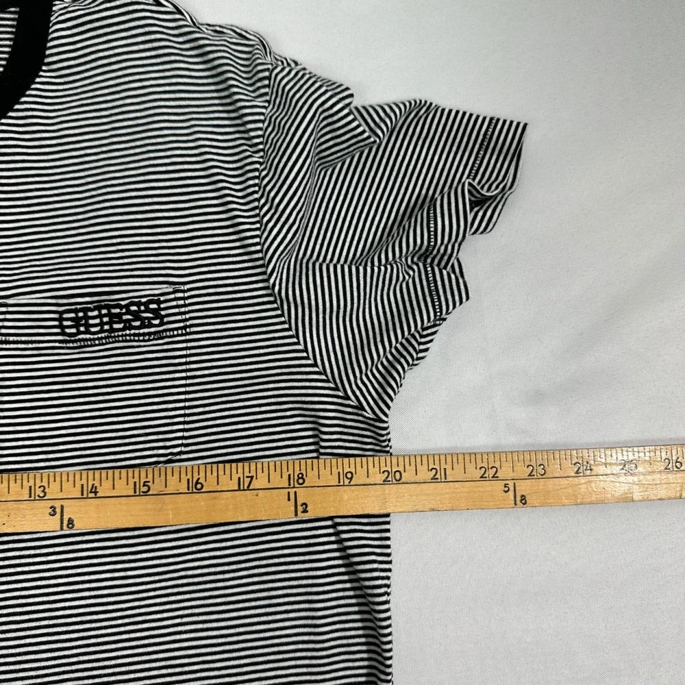 Guess Striped Pocket T-Shirt Mens Large Navy White Streetwear Retro Casual - Picture 5 of 6